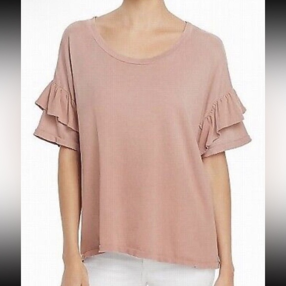 Current Elliott Emerge Ruffle Sleeve Velvet Pink Top - Picture 1 of 11